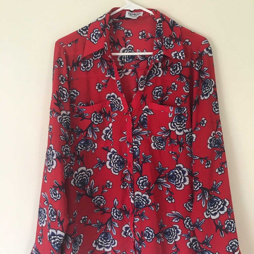 Red Blue Floral Express Portofino Shirt Size L